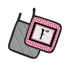 Load image into Gallery viewer, Letter F Monogram - Pink Black Polka Dots Pot Holders - Set of 2 - Heat-Resistant Kitchen Essentials CJ1001-FPTHD