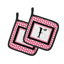 Load image into Gallery viewer, Letter F Monogram - Pink Black Polka Dots Pot Holders - Set of 2 - Heat-Resistant Kitchen Essentials CJ1001-FPTHD