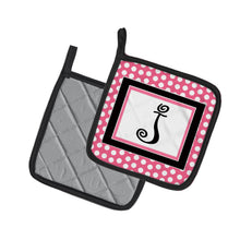 Load image into Gallery viewer, Letter J Monogram - Pink Black Polka Dots Pot Holders - Set of 2 - Heat-Resistant Kitchen Essentials CJ1001-JPTHD