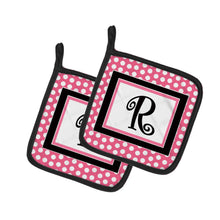 Load image into Gallery viewer, Letter R Monogram - Pink Black Polka Dots Pot Holders - Set of 2 - Heat-Resistant Kitchen Essentials CJ1001-RPTHD