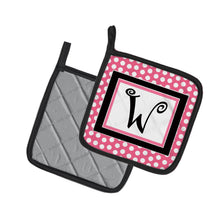 Load image into Gallery viewer, Letter W Monogram - Pink Black Polka Dots Pot Holders - Set of 2 - Heat-Resistant Kitchen Essentials CJ1001-WPTHD