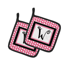 Load image into Gallery viewer, Letter W Monogram - Pink Black Polka Dots Pot Holders - Set of 2 - Heat-Resistant Kitchen Essentials CJ1001-WPTHD