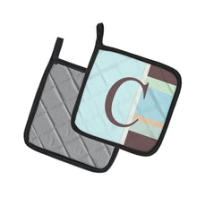 Load image into Gallery viewer, Letter C Initial Monogram - Blue Stripes Pot Holders - Set of 2 - Heat-Resistant Kitchen Essentials CJ1003-CPTHD