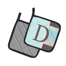 Load image into Gallery viewer, Letter D Initial Monogram - Blue Stripes Pot Holders - Set of 2 - Heat-Resistant Kitchen Essentials CJ1003-DPTHD
