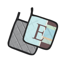 Load image into Gallery viewer, Letter E Initial Monogram - Blue Stripes Pot Holders - Set of 2 - Heat-Resistant Kitchen Essentials CJ1003-EPTHD