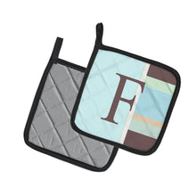 Load image into Gallery viewer, Letter F Initial Monogram - Blue Stripes Pot Holders - Set of 2 - Heat-Resistant Kitchen Essentials CJ1003-FPTHD