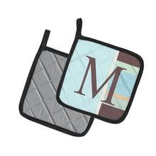 Load image into Gallery viewer, Letter M Initial Monogram - Blue Stripes Pot Holders - Set of 2 - Heat-Resistant Kitchen Essentials CJ1003-MPTHD