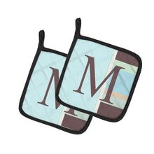 Load image into Gallery viewer, Letter M Initial Monogram - Blue Stripes Pot Holders - Set of 2 - Heat-Resistant Kitchen Essentials CJ1003-MPTHD