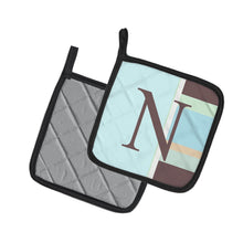 Load image into Gallery viewer, Letter N Initial Monogram - Blue Stripes Pot Holders - Set of 2 - Heat-Resistant Kitchen Essentials CJ1003-NPTHD