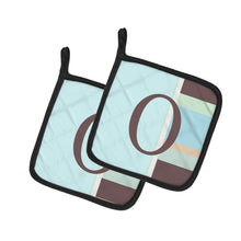 Load image into Gallery viewer, Letter O Initial Monogram - Blue Stripes Pot Holders - Set of 2 - Heat-Resistant Kitchen Essentials CJ1003-OPTHD