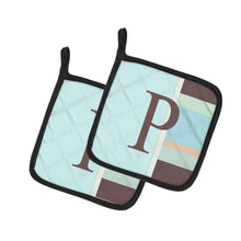 Load image into Gallery viewer, Letter P Initial Monogram - Blue Stripes Pot Holders - Set of 2 - Heat-Resistant Kitchen Essentials CJ1003-PPTHD