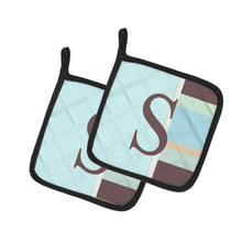 Load image into Gallery viewer, Letter S Initial Monogram - Blue Stripes Pot Holders - Set of 2 - Heat-Resistant Kitchen Essentials CJ1003-SPTHD