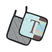 Load image into Gallery viewer, Letter T Initial Monogram - Blue Stripes Pot Holders - Set of 2 - Heat-Resistant Kitchen Essentials CJ1003-TPTHD
