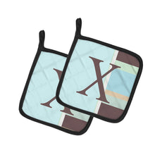 Load image into Gallery viewer, Letter X Initial Monogram - Blue Stripes Pot Holders - Set of 2 - Heat-Resistant Kitchen Essentials CJ1003-XPTHD