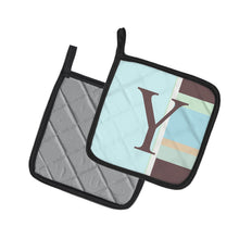 Load image into Gallery viewer, Letter Y Initial Monogram - Blue Stripes Pot Holders - Set of 2 - Heat-Resistant Kitchen Essentials CJ1003-YPTHD