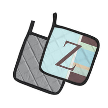 Load image into Gallery viewer, Letter Z Initial Monogram - Blue Stripes Pot Holders - Set of 2 - Heat-Resistant Kitchen Essentials CJ1003-ZPTHD
