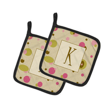 Load image into Gallery viewer, Letter K Initial Monogram - Tan Dots Pot Holders - Set of 2 - Heat-Resistant Kitchen Essentials CJ1004-KPTHD