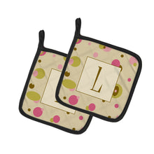 Load image into Gallery viewer, Letter L Initial Monogram - Tan Dots Pot Holders - Set of 2 - Heat-Resistant Kitchen Essentials CJ1004-LPTHD