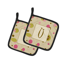 Load image into Gallery viewer, Letter U Initial Monogram - Tan Dots Pot Holders - Set of 2 - Heat-Resistant Kitchen Essentials CJ1004-UPTHD