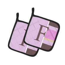 Load image into Gallery viewer, Letter F Initial Monogram - Pink Stripes Pot Holders - Set of 2 - Heat-Resistant Kitchen Essentials CJ1005-FPTHD