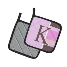 Load image into Gallery viewer, Letter K Initial Monogram - Pink Stripes Pot Holders - Set of 2 - Heat-Resistant Kitchen Essentials CJ1005-KPTHD