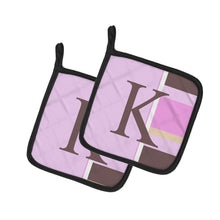 Load image into Gallery viewer, Letter K Initial Monogram - Pink Stripes Pot Holders - Set of 2 - Heat-Resistant Kitchen Essentials CJ1005-KPTHD