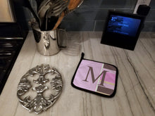 Load image into Gallery viewer, Letter M Initial Monogram - Pink Stripes Pot Holders - Set of 2 - Heat-Resistant Kitchen Essentials CJ1005-MPTHD
