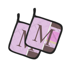 Load image into Gallery viewer, Letter M Initial Monogram - Pink Stripes Pot Holders - Set of 2 - Heat-Resistant Kitchen Essentials CJ1005-MPTHD