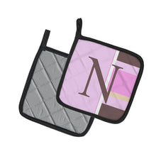 Load image into Gallery viewer, Letter N Initial Monogram - Pink Stripes Pot Holders - Set of 2 - Heat-Resistant Kitchen Essentials CJ1005-NPTHD