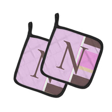 Load image into Gallery viewer, Letter N Initial Monogram - Pink Stripes Pot Holders - Set of 2 - Heat-Resistant Kitchen Essentials CJ1005-NPTHD