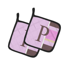 Load image into Gallery viewer, Letter P Initial Monogram - Pink Stripes Pot Holders - Set of 2 - Heat-Resistant Kitchen Essentials CJ1005-PPTHD