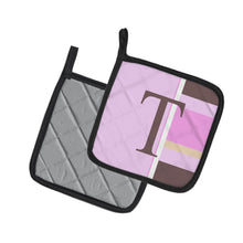 Load image into Gallery viewer, Letter T Initial Monogram - Pink Stripes Pot Holders - Set of 2 - Heat-Resistant Kitchen Essentials CJ1005-TPTHD