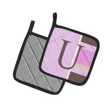Load image into Gallery viewer, Letter U Initial Monogram - Pink Stripes Pot Holders - Set of 2 - Heat-Resistant Kitchen Essentials CJ1005-UPTHD