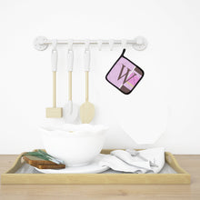 Load image into Gallery viewer, Letter W Initial Monogram - Pink Stripes Pot Holders - Set of 2 - Heat-Resistant Kitchen Essentials