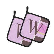 Load image into Gallery viewer, Letter W Initial Monogram - Pink Stripes Pot Holders - Set of 2 - Heat-Resistant Kitchen Essentials CJ1005-WPTHD