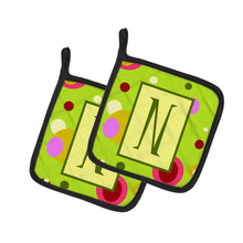 Load image into Gallery viewer, Letter N Monogram - Lime Green Pot Holders - Set of 2 - Heat-Resistant Kitchen Essentials CJ1010-NPTHD