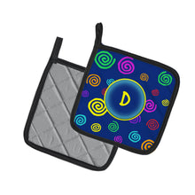 Load image into Gallery viewer, Letter D Initial Monogram - Blue Swirls Pot Holders - Set of 2 - Heat-Resistant Kitchen Essentials CJ1011-DPTHD