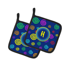 Load image into Gallery viewer, Letter H Initial Monogram - Blue Swirls Pot Holders - Set of 2 - Heat-Resistant Kitchen Essentials CJ1011-HPTHD