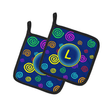 Load image into Gallery viewer, Letter L Initial Monogram - Blue Swirls Pot Holders - Set of 2 - Heat-Resistant Kitchen Essentials CJ1011-LPTHD