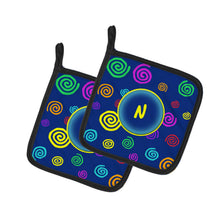 Load image into Gallery viewer, Letter N Initial Monogram - Blue Swirls Pot Holders - Set of 2 - Heat-Resistant Kitchen Essentials CJ1011-NPTHD