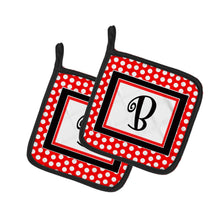 Load image into Gallery viewer, Letter B Initial Monogram Red Black Polka Dots Pot Holders - Set of 2 - Heat-Resistant Kitchen Essentials CJ1012-BPTHD