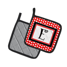 Load image into Gallery viewer, Letter E Initial Monogram Red Black Polka Dots Pot Holders - Set of 2 - Heat-Resistant Kitchen Essentials CJ1012-EPTHD