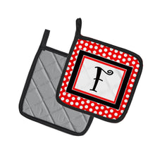 Load image into Gallery viewer, Letter F Initial Monogram Red Black Polka Dots Pot Holders - Set of 2 - Heat-Resistant Kitchen Essentials CJ1012-FPTHD