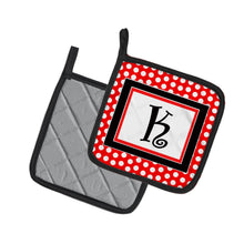 Load image into Gallery viewer, Letter K Initial Monogram Red Black Polka Dots Pot Holders - Set of 2 - Heat-Resistant Kitchen Essentials CJ1012-KPTHD