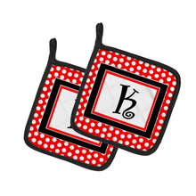 Load image into Gallery viewer, Letter K Initial Monogram Red Black Polka Dots Pot Holders - Set of 2 - Heat-Resistant Kitchen Essentials CJ1012-KPTHD