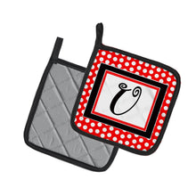 Load image into Gallery viewer, Monogram - Initial  U Red Black Polka Dots Pot Holders - Set of 2 - Heat-Resistant Kitchen Essentials CJ1012-UPTHD