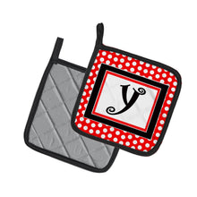 Load image into Gallery viewer, Monogram - Initial Y Red Black Polka Dots Pot Holders - Set of 2 - Heat-Resistant Kitchen Essentials CJ1012-YPTHD