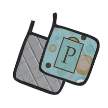 Load image into Gallery viewer, Monogram - Initial P Blue Dots Pot Holders - Set of 2 - Heat-Resistant Kitchen Essentials CJ1013-PPTHD
