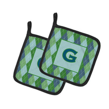 Load image into Gallery viewer, Monogram - Initial G Blue Argoyle Pot Holders - Set of 2 - Heat-Resistant Kitchen Essentials CJ1020-GPTHD