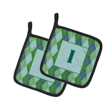 Load image into Gallery viewer, Monogram - Initial I Blue Argoyle Pot Holders - Set of 2 - Heat-Resistant Kitchen Essentials CJ1020-IPTHD
